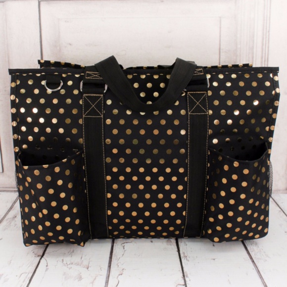Handbags - Metallic Gold Polka Dot Large Organizer Tote